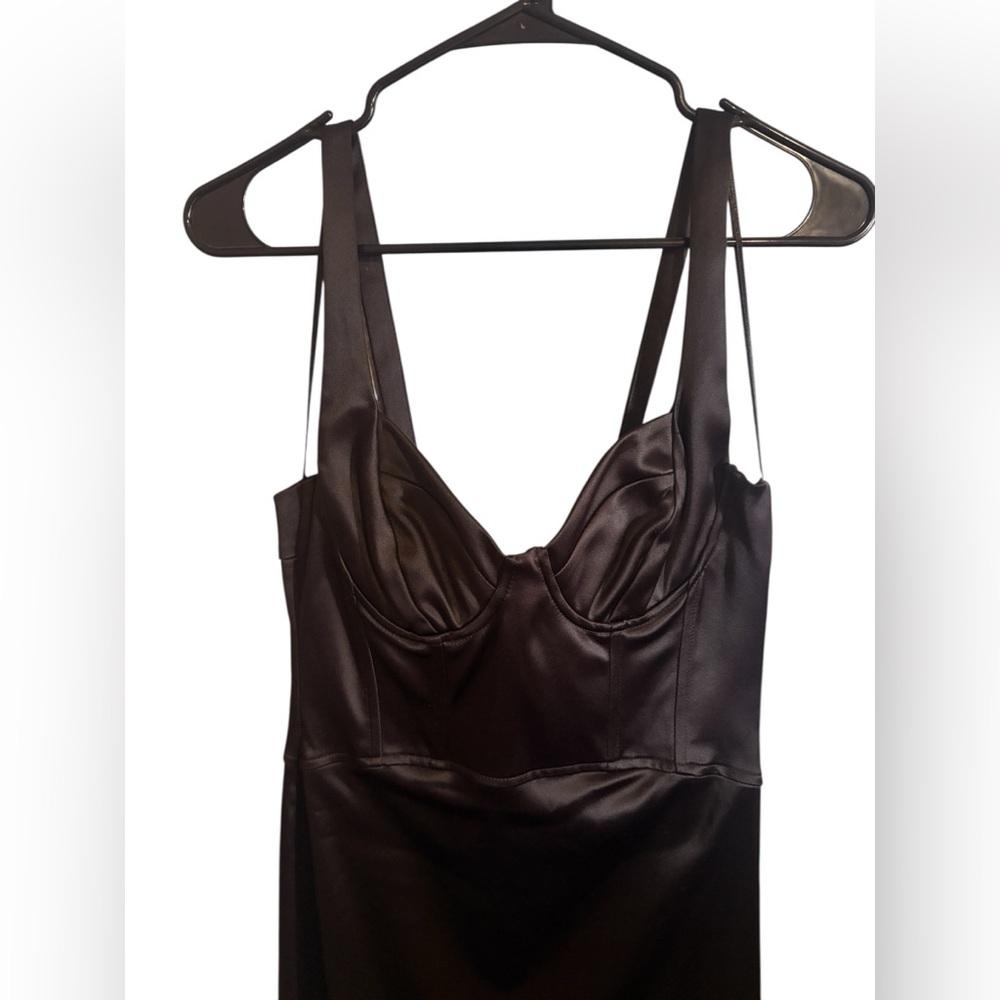 Zara Black Satin Slim Slip Midi Dress - Picture 4 of 9